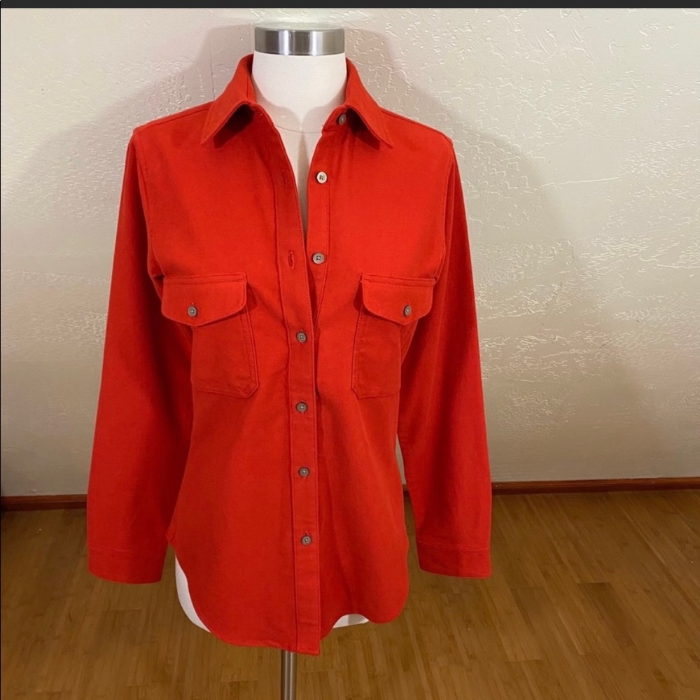 Filson Burnt Orange Moleskin 100% Cotton Button Down Shirt Small